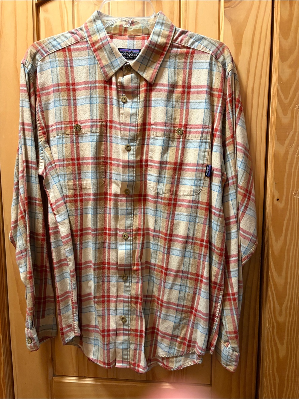Patagonia Plaid Button-Up Shirt - Cream, Red & Light Blue